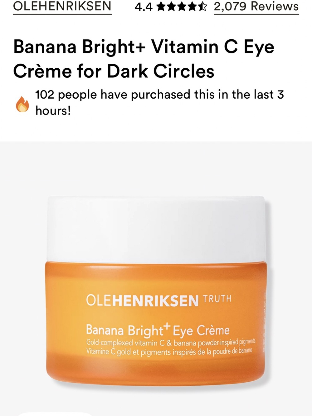 Ole Henriksen Banana Bright+ Vitamin C Eye Crème for dark circles NWT .5